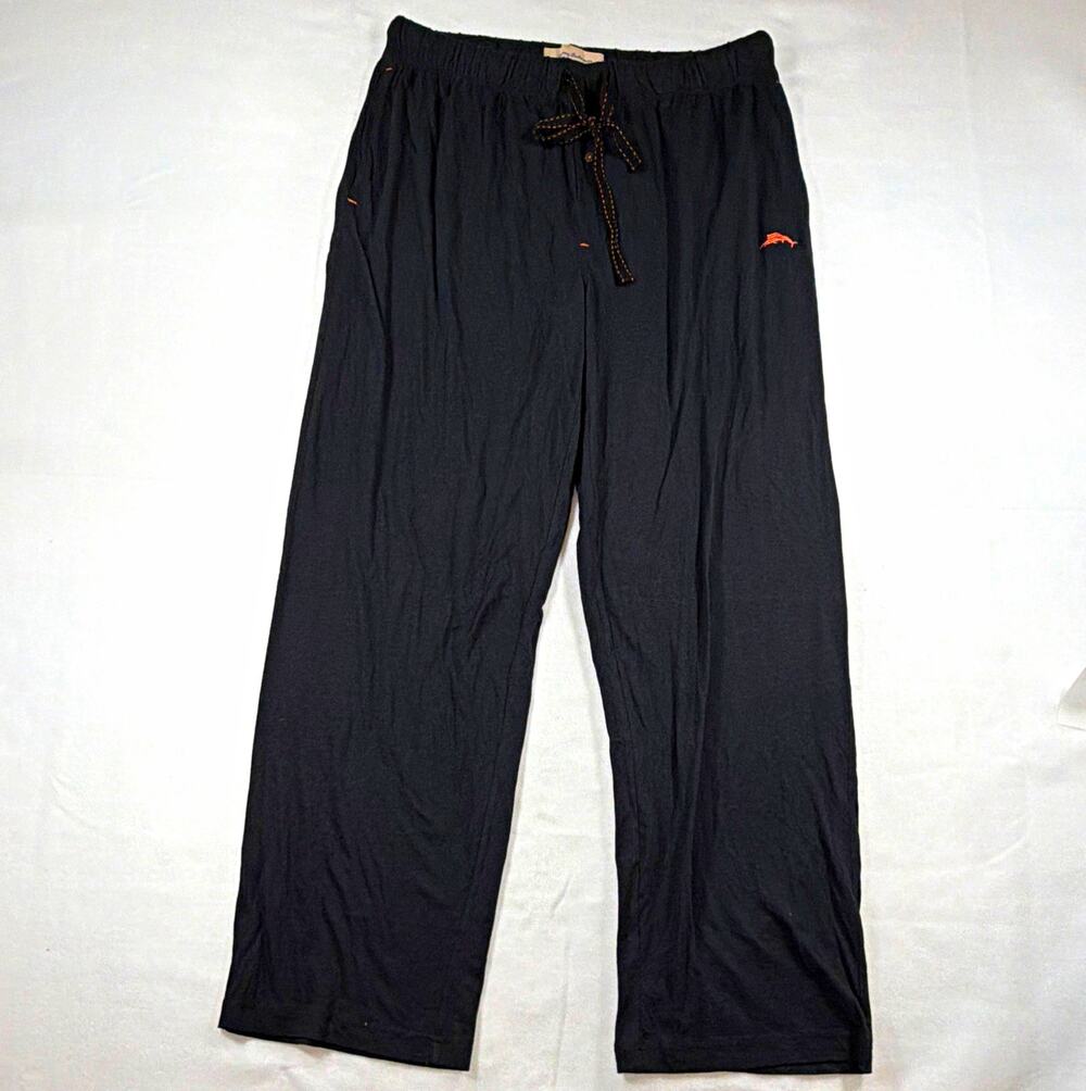 Tommy Bahama Men's Black Cotton Knit Pajama Pants L Drawstring Embroidered Logo